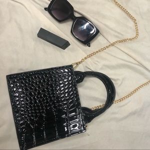 Mini Croc Bag w/ Gold Chain